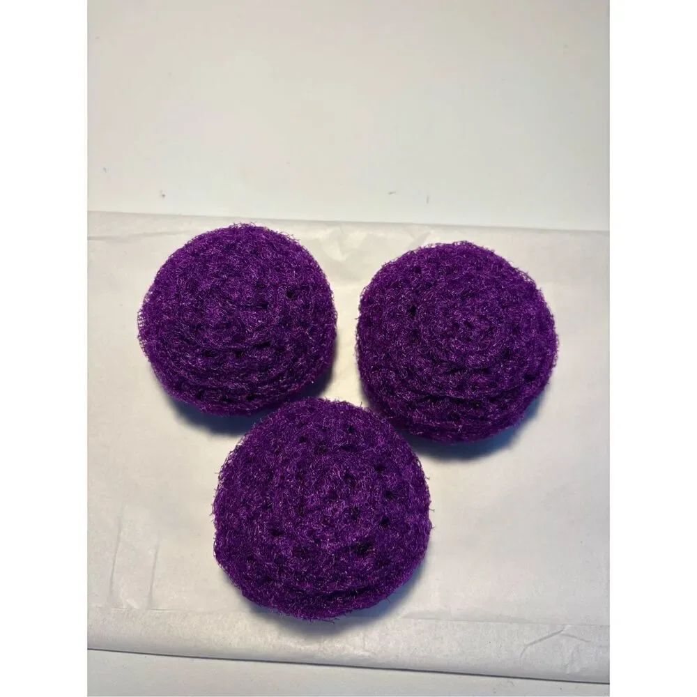 3 Handmade crocheted dish scrubbies made with premium nylon netting (purple)